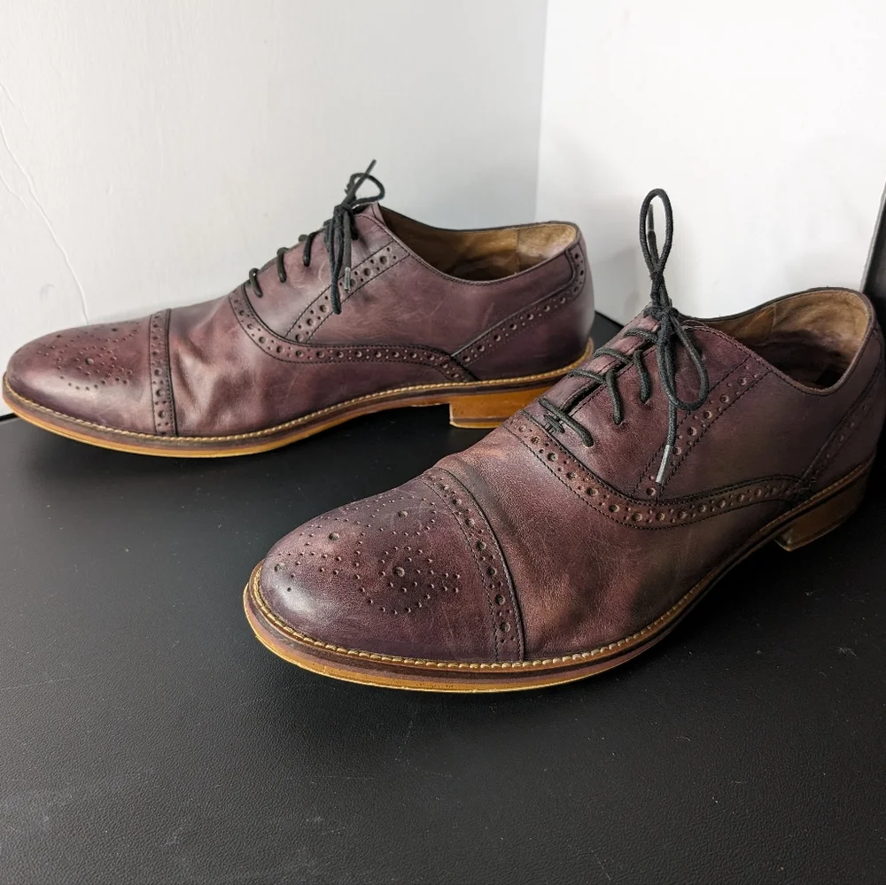 Johnston & Murphy Conard 12 burgundy leather classic saddle Oxford dress shoes‎